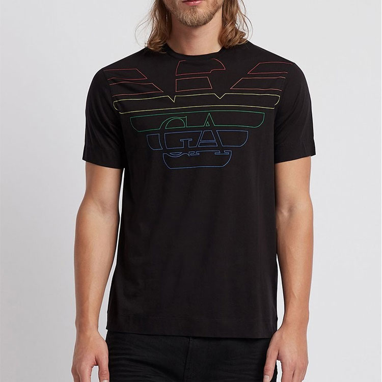 Shop エンポリオアルマーニ ブラック クルーネック 半袖 Tシャツ 3G1TM6-1JQXZ-F059