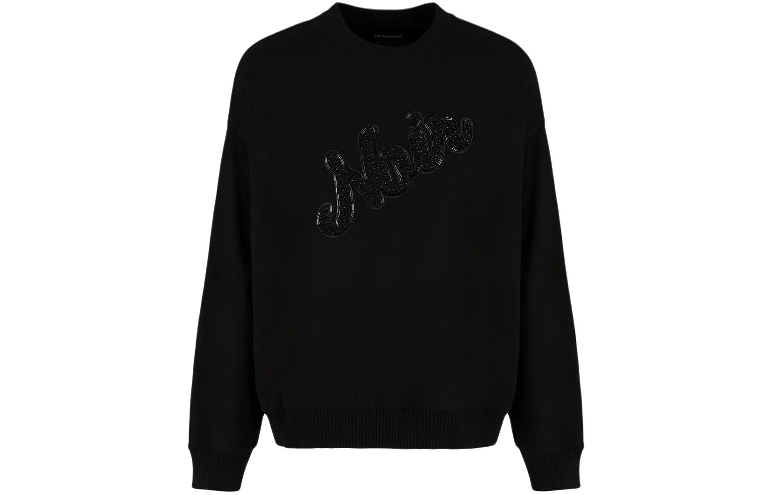 Emporio Armani Black Crewneck Sweatshirt with Embroidered Lettering 3D1M6P-1JGEZ1-0999