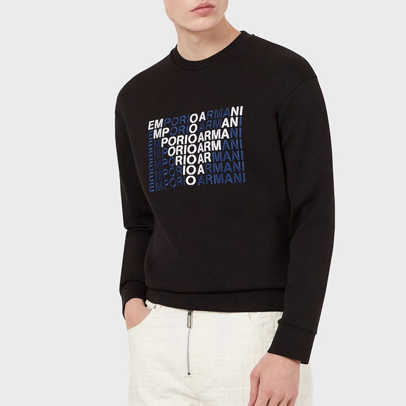 Shop 安普里奥·阿玛尼黑色印花标志圆领卫衣 6K1M62-1JHSZ-0999