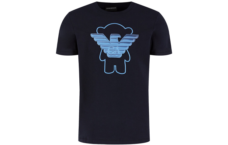 Emporio Armani Black Crewneck T-Shirt with Large Blue Logo Print. 3H1T8A-1J91Z-0922