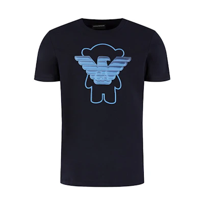 Emporio Armani Black Crewneck T-Shirt with Large Blue Logo Print. 3H1T8A-1J91Z-0922