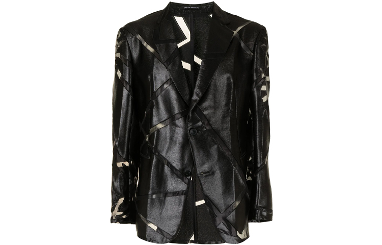 Emporio Armani Black Cross-Band Faux Leather Blazer Jacket A1G300-A1175-999