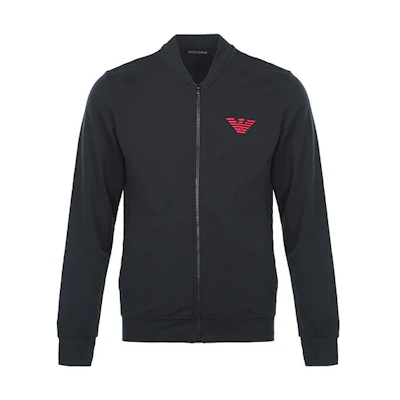 EMPORIO ARMANI Black Embroidered Logo Baseball Collar Jacket 111738-1A5750-0020