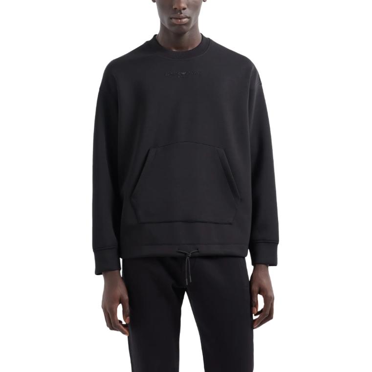Shop EMPORIO ARMANI Black Embroidered Logo Crewneck Sweatshirt  FW24. 6D1MC1-1JRRZ-0999