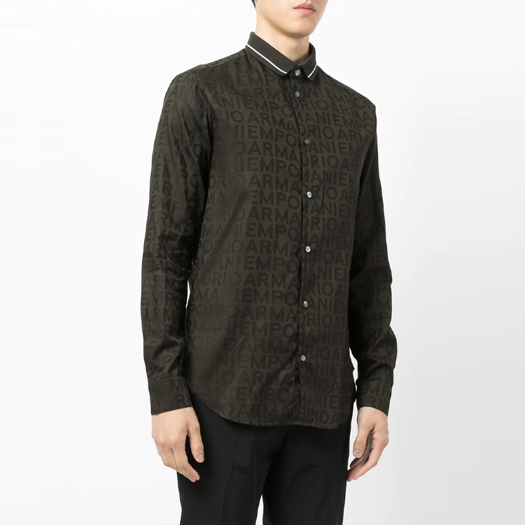Shop EMPORIO ARMANI Kemeja Lengan Panjang Logo Hitam FW21 Button-Up 6K1CD2-1NI5Z-F502