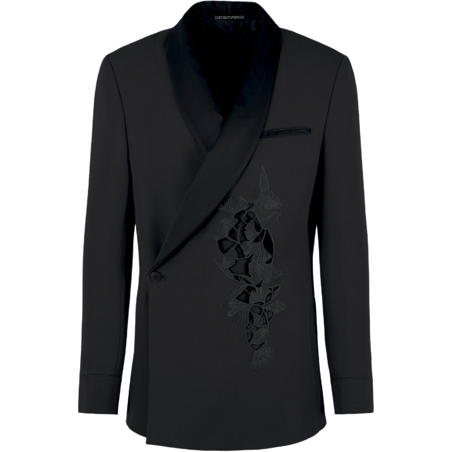Emporio Armani Black Ginkgo Embroidered Single-Breasted Blazer E31G28-F1034-999