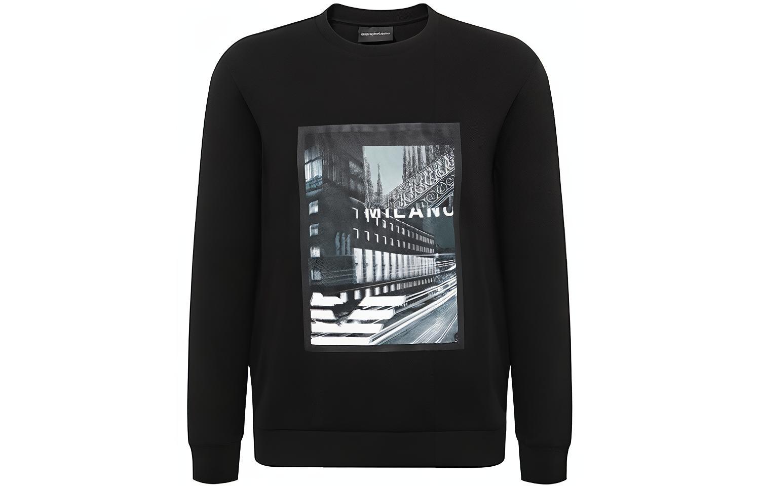 Emporio Armani Black Graphic Print Crewneck Sweatshirt Long Sleeve Casual 6H1MQ8-1JHSZ-0014