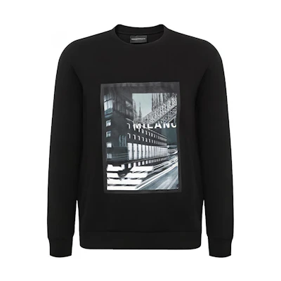 Emporio Armani Black Graphic Print Crewneck Sweatshirt Long Sleeve Casual 6H1MQ8-1JHSZ-0014