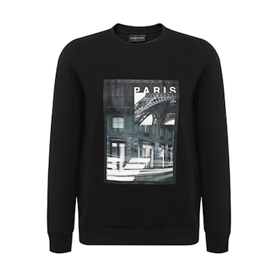 Emporio Armani Black Graphic Print Pullover Sweatshirt 6H1MQ8-1JHSZ-0008