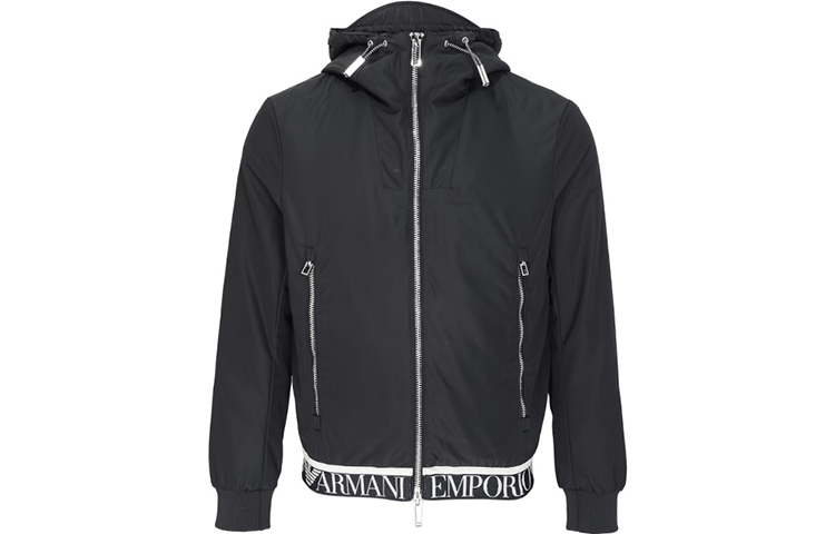 Emporio Armani Black Hooded Cotton Jacket with Hem Logo 6H1BL6-1NYAZ-0999