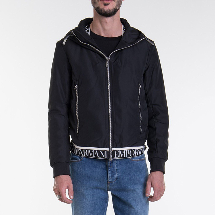 Emporio Armani Black Hooded Cotton Jacket with Hem Logo 6H1BL6-1NYAZ-0999 圖 5