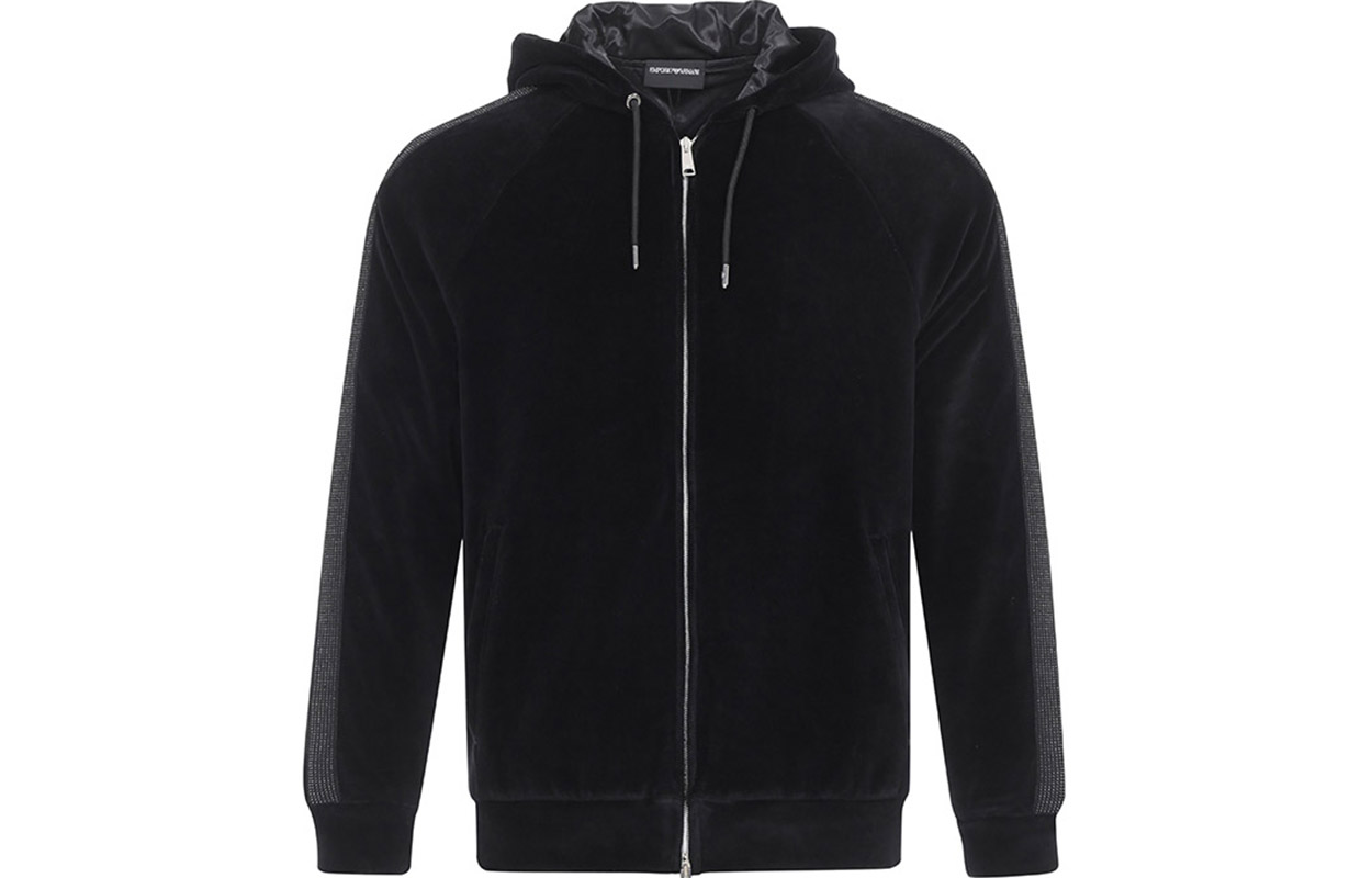 Emporio Armani Black Hooded Jacket with Embroidered Logo Trim 6Z1MB4-1J42Z-0999