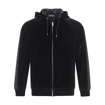 Emporio Armani Black Hooded Jacket with Embroidered Logo Trim 6Z1MB4-1J42Z-0999