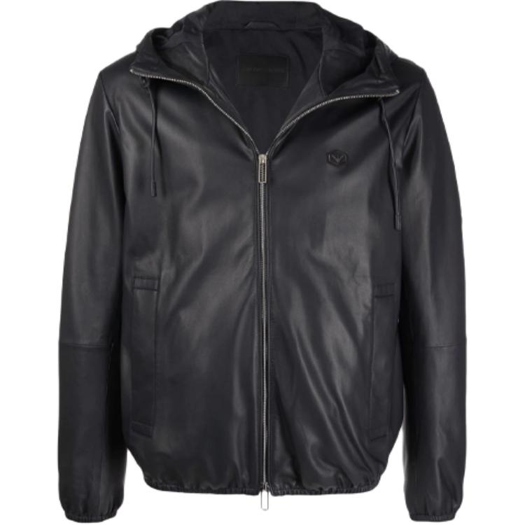 Emporio Armani Black Hoodie Jacket FW21 Long Sleeve with Minimal Logo. 01R54P-01P54-922