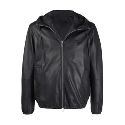 Emporio Armani Black Hoodie Jacket FW21 Long Sleeve with Minimal Logo. 01R54P-01P54-922