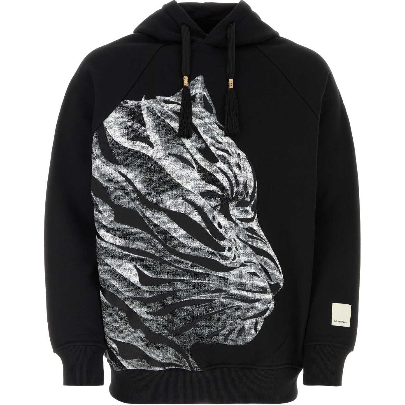 Emporio Armani Black Hoodie with Animal Print Design 3D1MFL-1JSFZ-0999