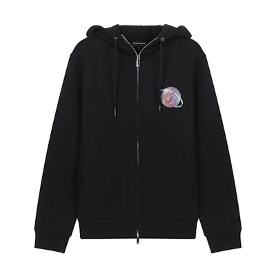 EMPORIO ARMANI Black Hoodie with Dragon Print and Fleece Lining. 6K1B8P-1JM3Z-0011