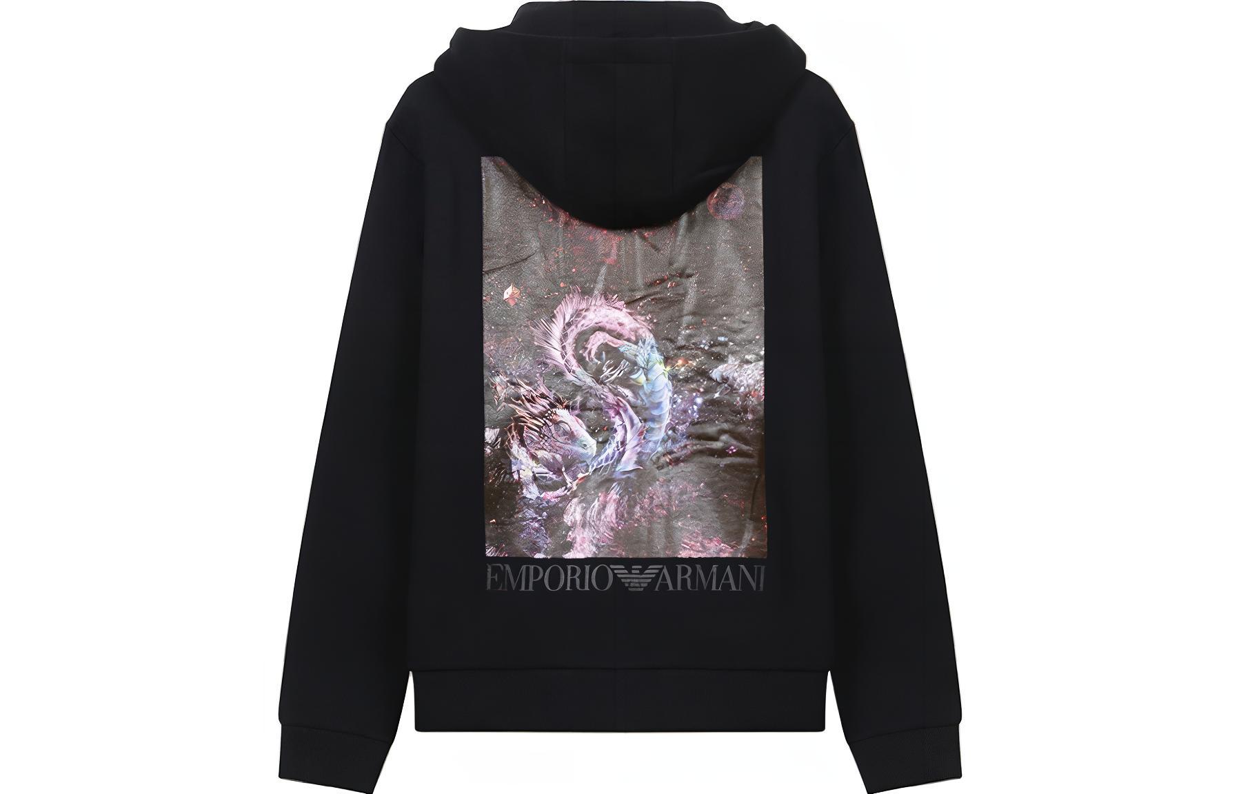 EMPORIO ARMANI Black Hoodie with Dragon Print and Fleece Lining. 6K1B8P-1JM3Z-0011 圖 2