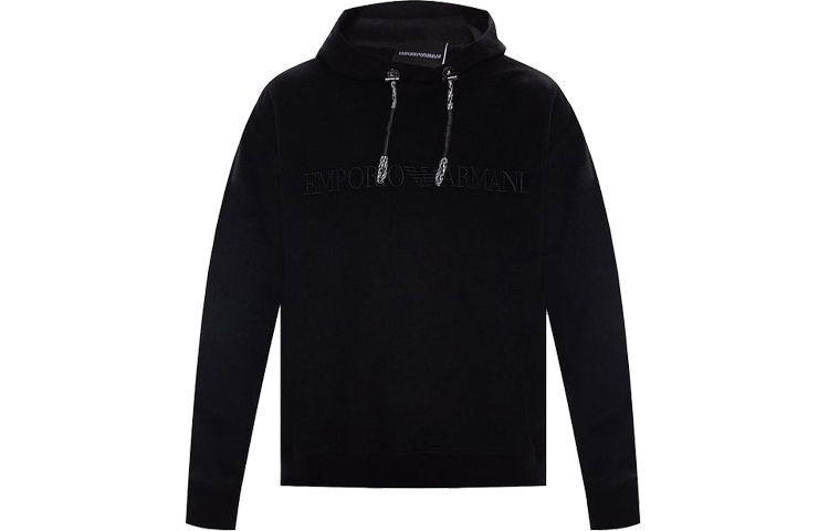 Emporio Armani Black Hoodie with Embroidered Sleeve Letters 3K1MG2-1NXQZ-09990