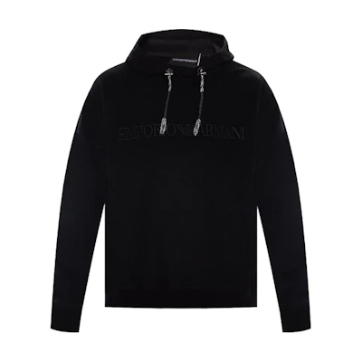 Emporio Armani Black Hoodie with Embroidered Sleeve Letters 3K1MG2-1NXQZ-09990