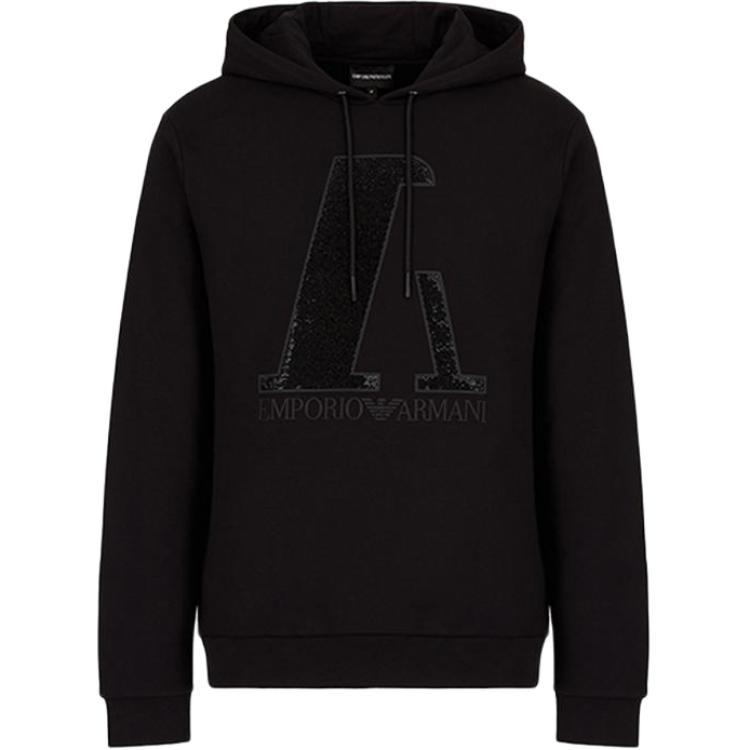 Emporio Armani Black Hoodie with Letter Embroidery 6H1M7T-1JL3Z-0999