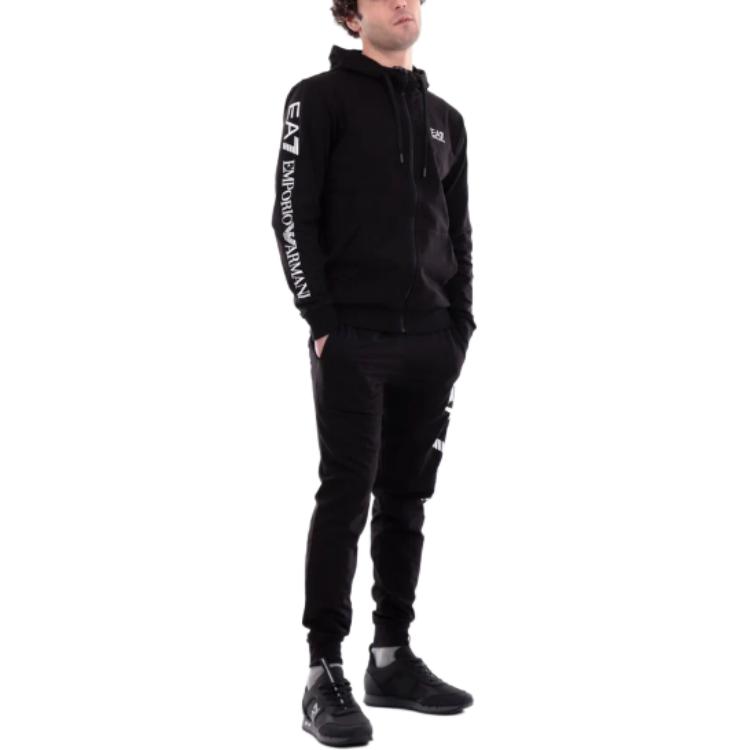 Shop Emporio Armani Hoodie Hitam dengan Cetakan Huruf dan Zip 8NPM13-PJ05Z-1200
