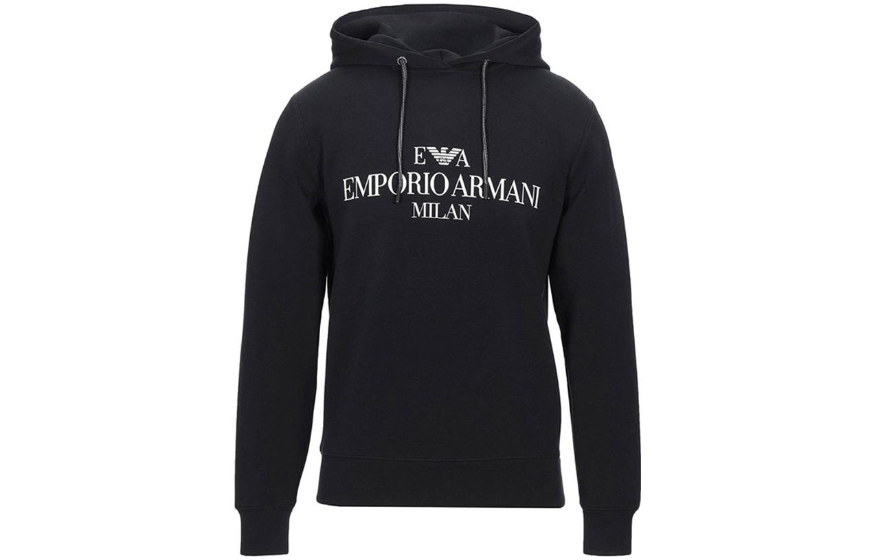 Emporio Armani Black Hoodie with Letter Print Long Sleeves 6G1MP1-1JHSZ-0920