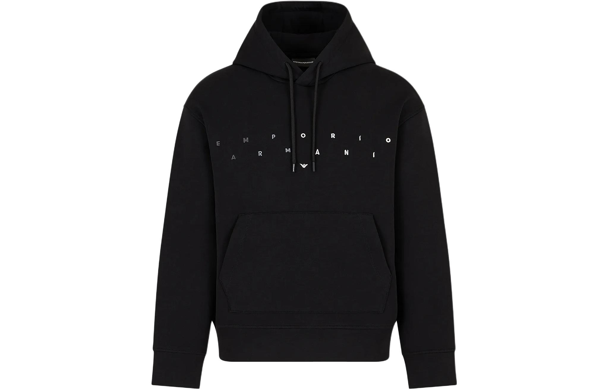 Emporio Armani Black Hoodie with Logo Print and Drawstring 3D1M72-1JHSZ-10058
