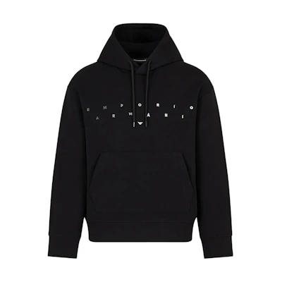 Emporio Armani Black Hoodie with Logo Print and Drawstring 3D1M72-1JHSZ-10058