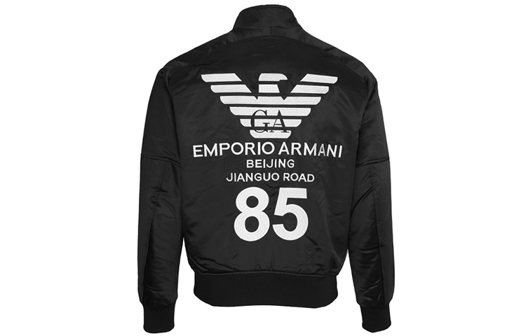 Emporio Armani Black Jacket with Eagle Logo and Letter Print 6H1BL7-1NYCZ-0011