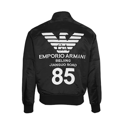 Emporio Armani Black Jacket with Eagle Logo and Letter Print 6H1BL7-1NYCZ-0011