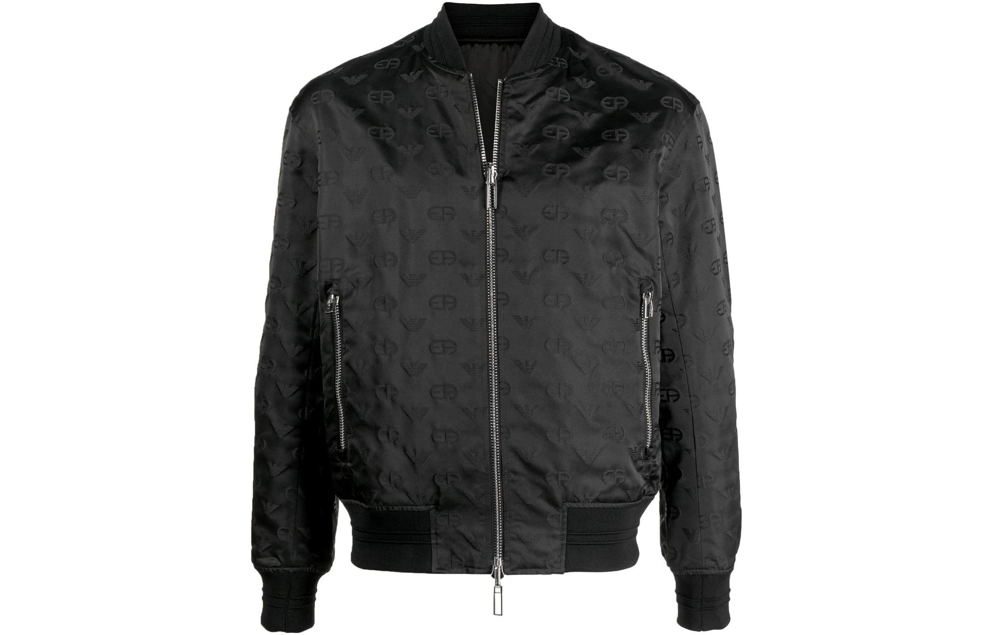 Emporio Armani Black Jacket with Embroidered Logo Decor 3L1BA5-1NCKZ-0059