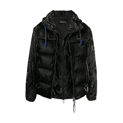 EMPORIO ARMANI Black Layered Camouflage Down Jacket Casual 3K1BR8-1NZIZ-F026