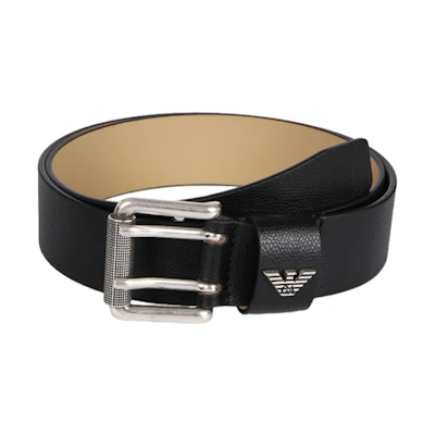 Emporio Armani Black Leather Belt, Adjustable Pin Buckle, Logo Plaque, 3.8cm Wide Y4S079-YAQ2G-81072