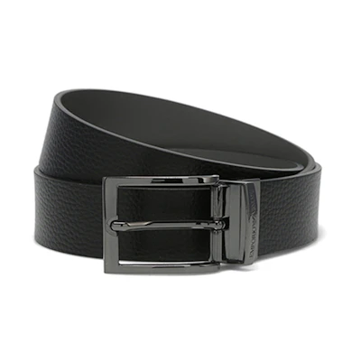 Emporio Armani Black Leather Belt with Logo Engraved Buckle 3.5cm Wide. Y4S195-YLO8J