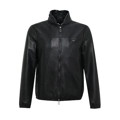 Emporio Armani Black Leather Jacket with Solid Color and Zipper 6Z1BQ0-1LBAZ-0999