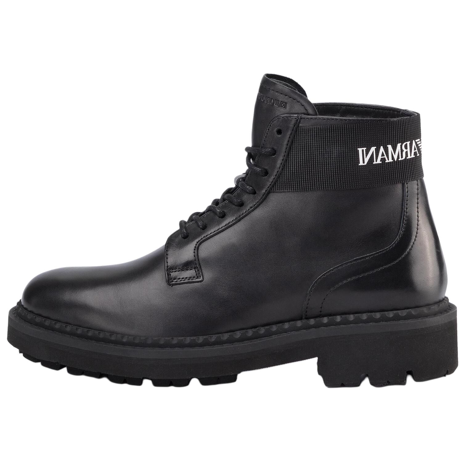 Emporio Armani Black Leather Lace-Up Boots with Logo - 4.5cm X4M328XM071D267
