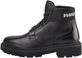 Emporio Armani Black Leather Lace-Up Boots with Logo - 4.5cm X4M328XM071D267 Emporio Armani Black Leather Lace-Up Boots with Logo - 4.5cm X4M328XM071D267
