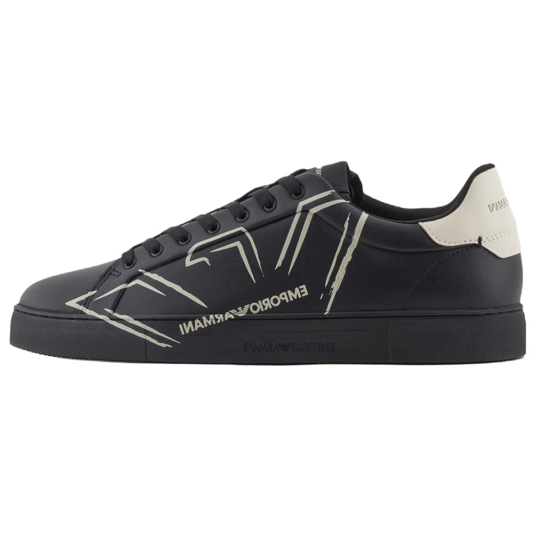 Emporio Armani Black Leather Low-Top Sneakers with Round Print Design X4X598XD4311U166