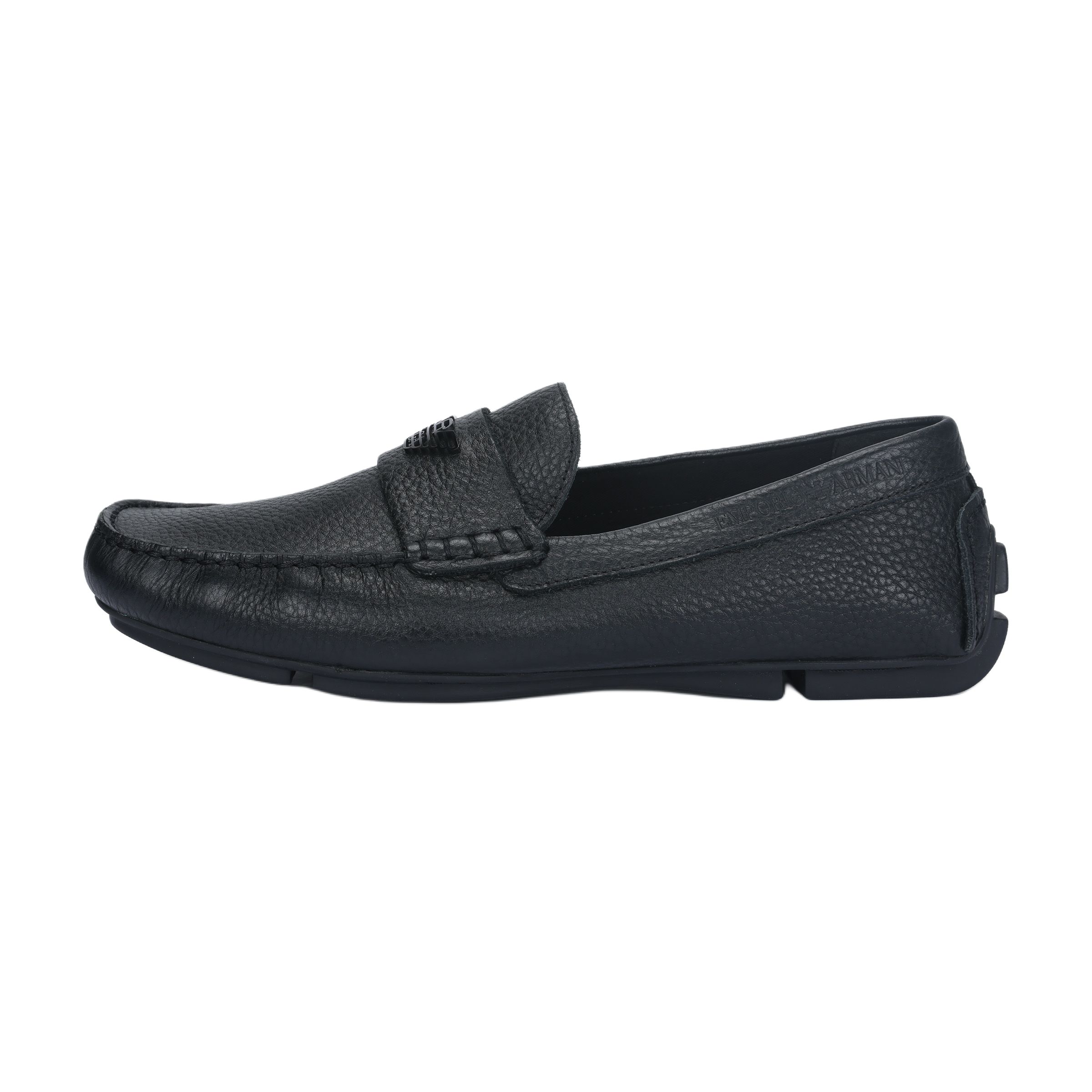 Emporio Armani Black Leather Textured Slip-On Casual Shoes X4B124XF665100002