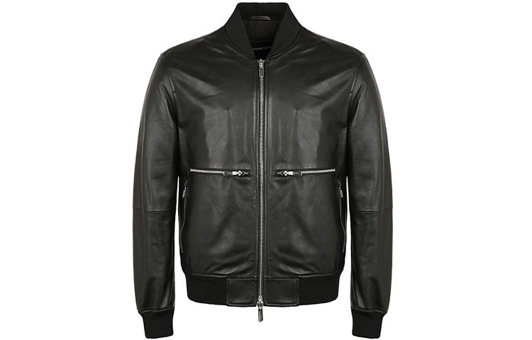 Emporio Armani Black Leather Zip Jacket 41B55-P41P5-5999
