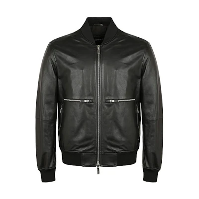 Emporio Armani Black Leather Zip Jacket 41B55-P41P5-5999
