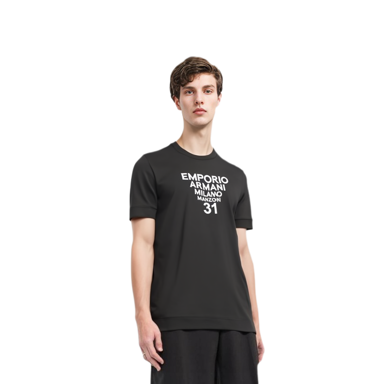 Details for エンポリオアルマーニ ブラック ロゴプリント クルーネック Tシャツ 6H1TG5-1JTUZ-F029