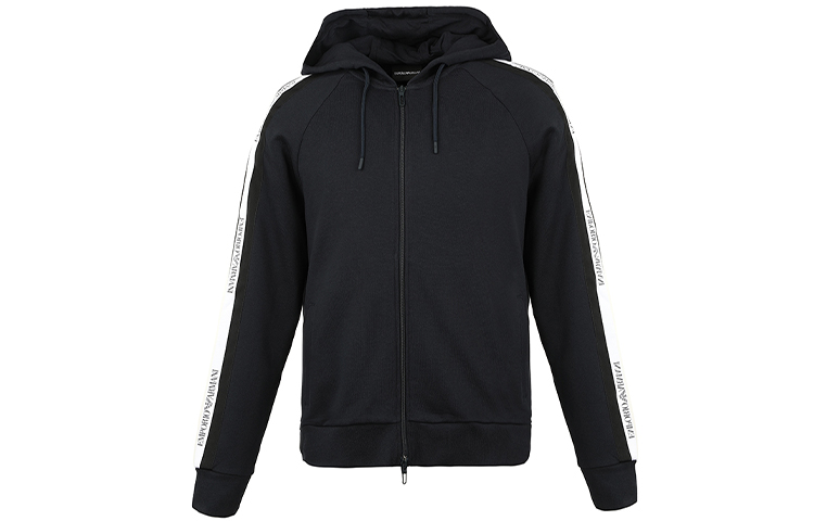 Emporio Armani Black Letter Print Zip-Up Hooded Jacket 3H1MG-61J07Z-0999
