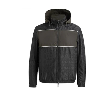Emporio Armani Black Letter Print Zip-Up Hooded Jacket 6K1BP9-1NWEZ-0019