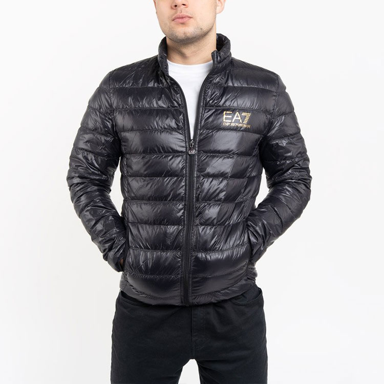 Purchase EMPORIO ARMANI Black Lightweight Puffer Jacket with Logo Print 8NPB01-PN29Z-0208