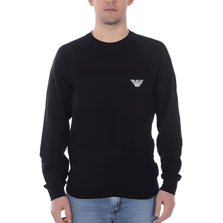 Emporio Armani Black Logo Crewneck Slim Fit Long Sleeve Sweatshirt POIZON240715920