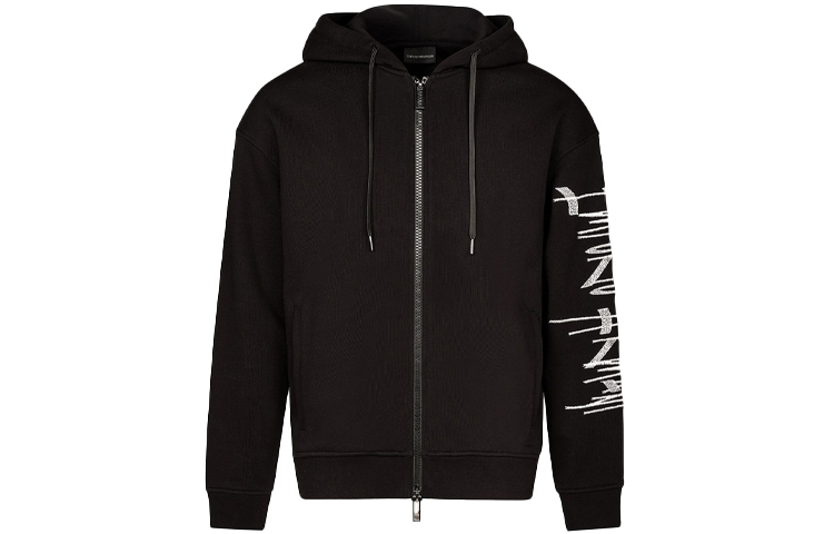 Buy Emporio Armani 黑色滿版Logo連帽拉鍊外套 6K1MCT-1JHSZ-0068