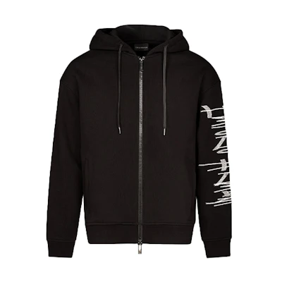 Emporio Armani Black Logo Drawstring Hoodie with Full Zipper. 6K1MCT-1JHSZ-0068