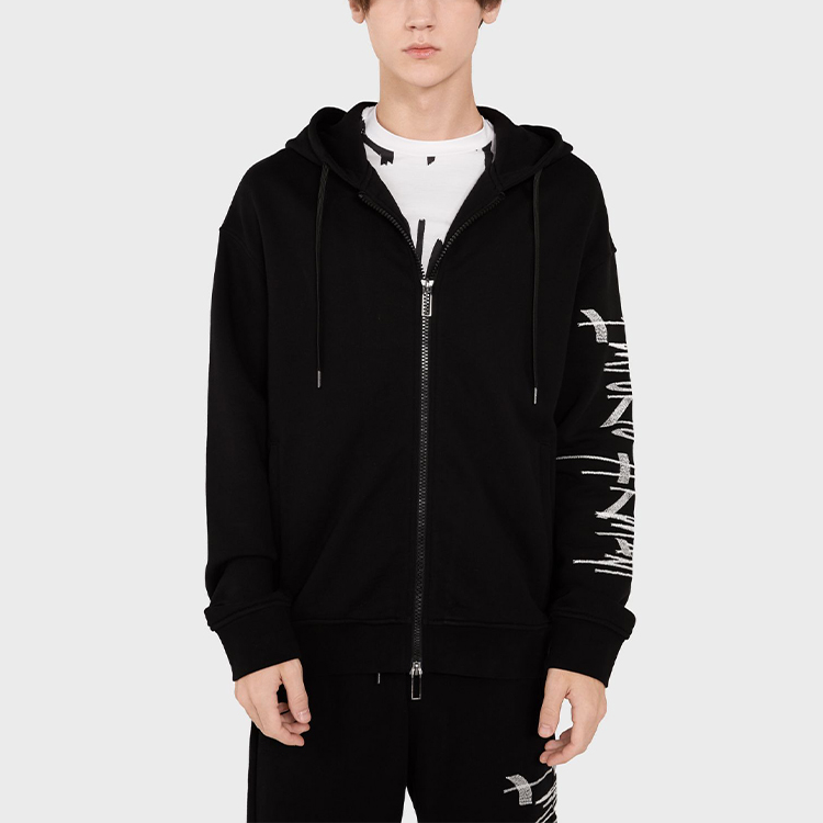 Lookbook Emporio Armani 黑色滿版Logo連帽拉鍊外套 6K1MCT-1JHSZ-0068